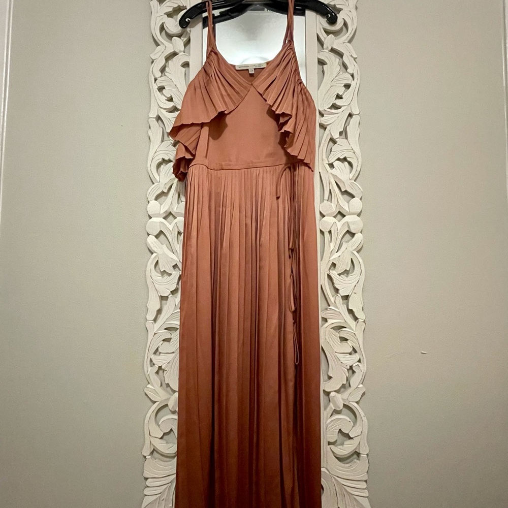 10P Copper Pleated Dress Cold-Shouldered Sleeve